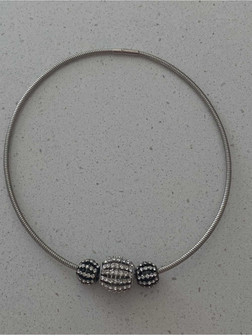 Silver-Tone Crystal Bead Choker Necklace